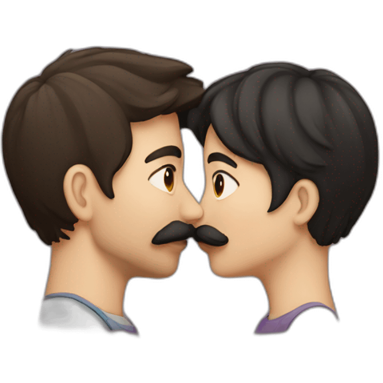 Kissing couple dark hair moustache emoji