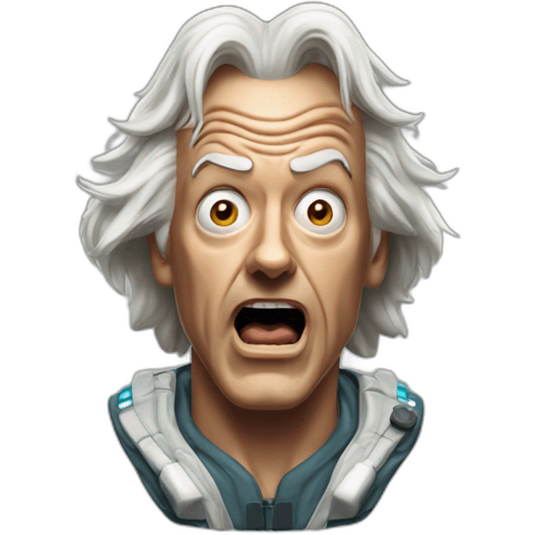 Doc brown from back to the future looking shocked and his mouth wide open. No eye-ware. Wearing a radiation suit. emoji