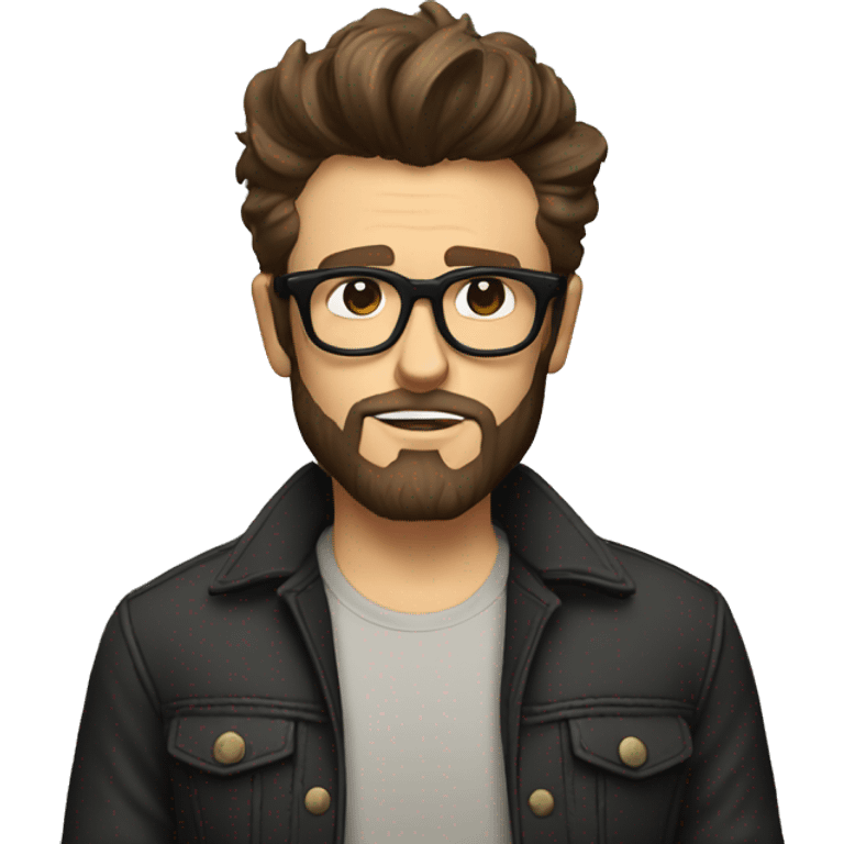 James dean but with dark brown hair und beard cool outfit and glasses emoji