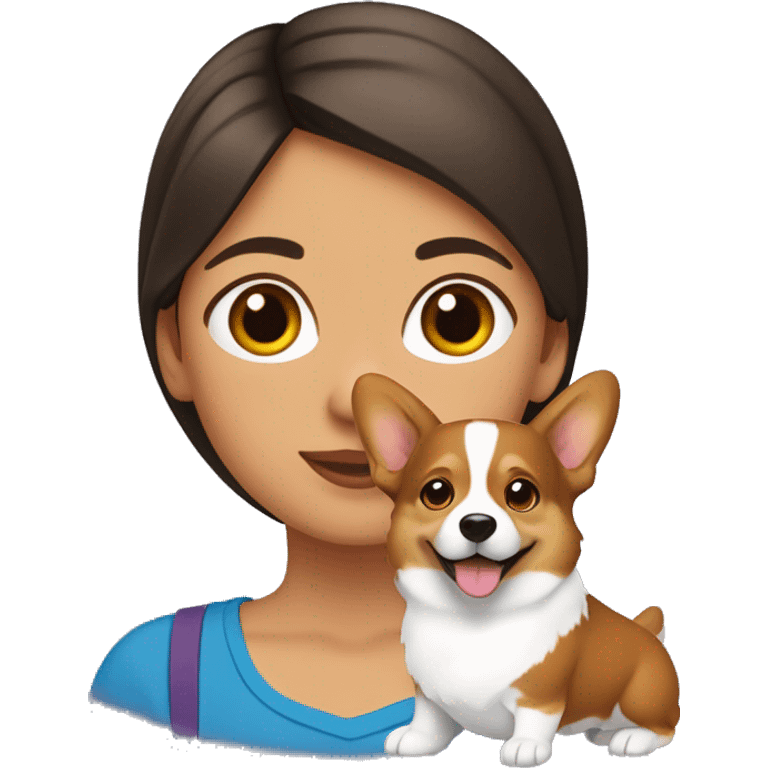 Une fille brune avec un corgi tricolore emoji