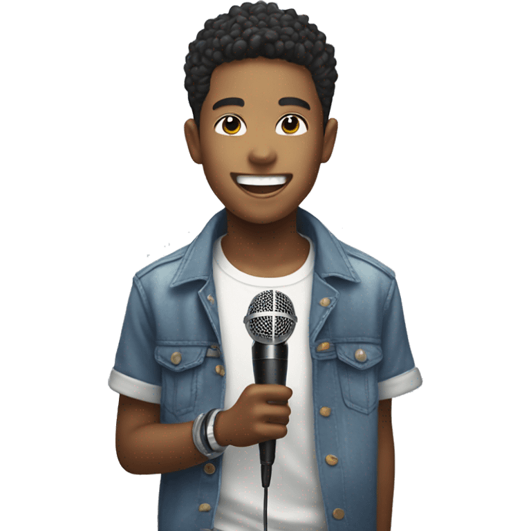 smiling boy with microphone as a K-pop star emoji