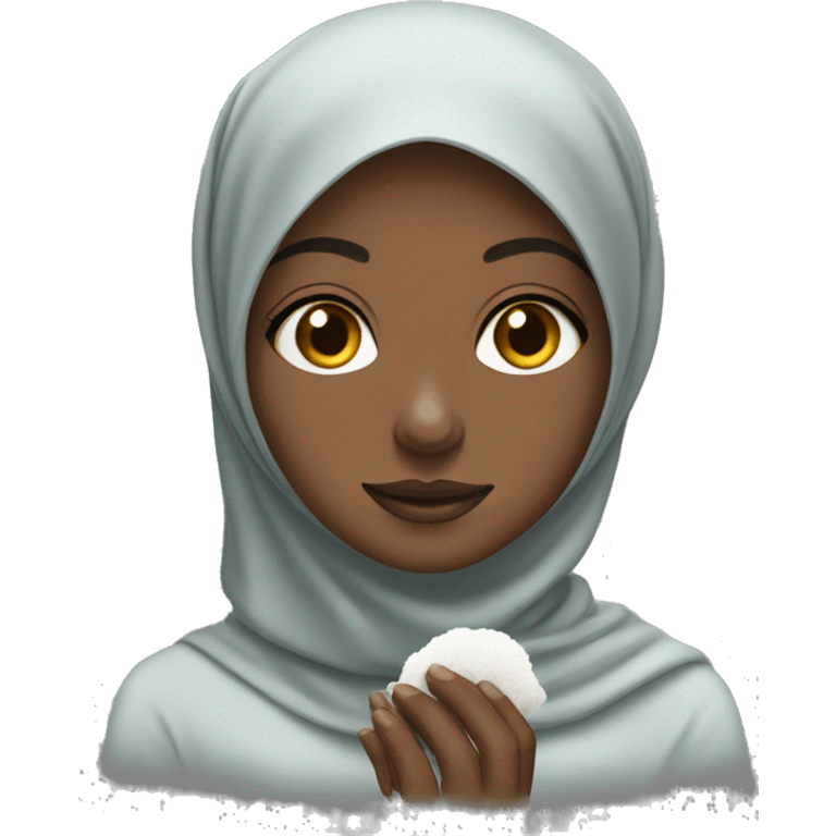 Black hijabi girl with a piece of cotton emoji