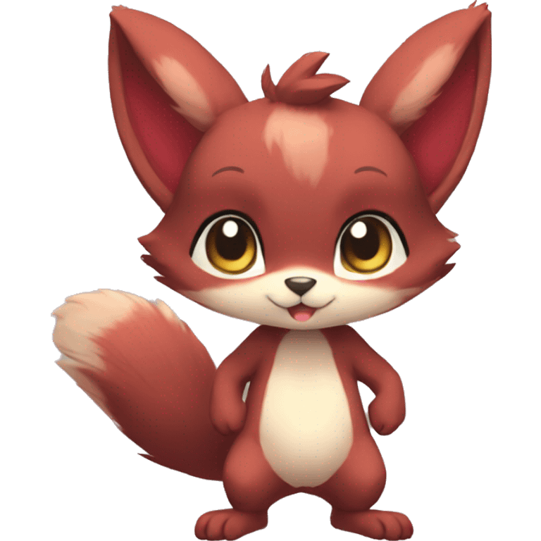 Cute, Chibi, Kemono-style, Anthro, Fur-Sona, Dark-Red, Squirrel-Rabbit-hybrid-Fakémon, full body emoji