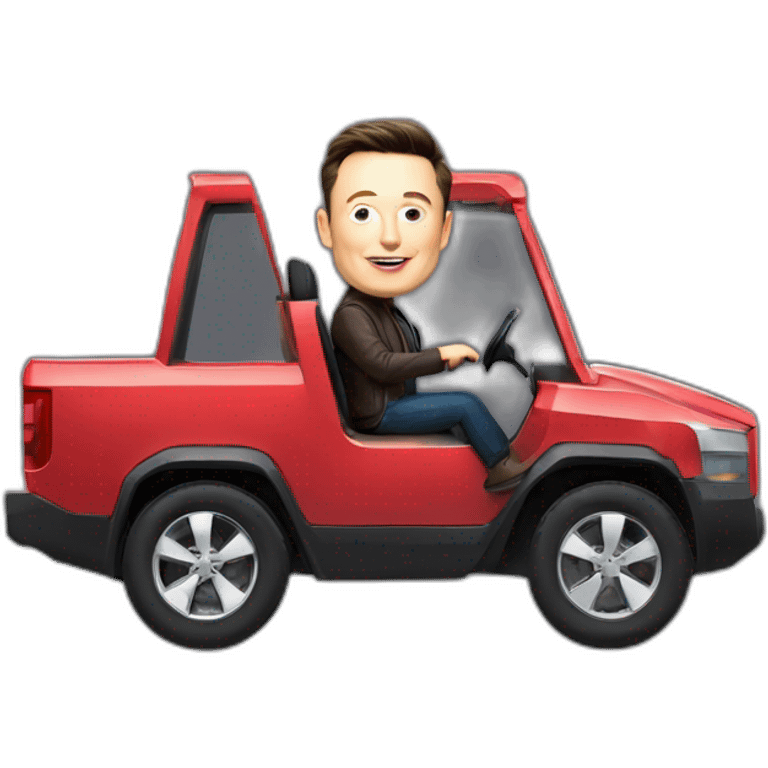 Elon musk riding in a Tesla cyber truck  emoji