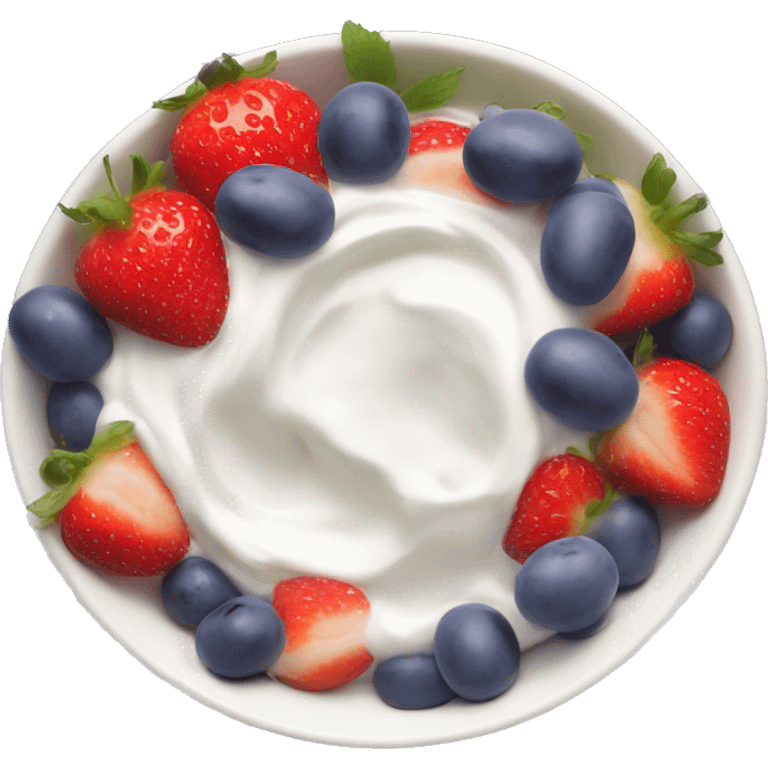 fruit yogurt bowl with strawberries and grapes emoji