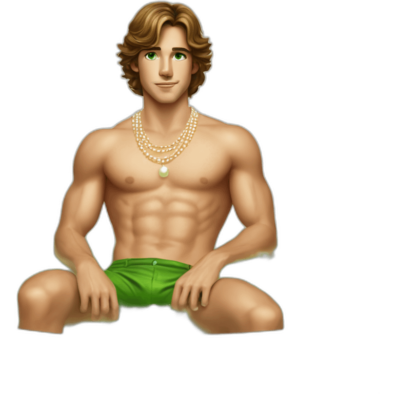 Posh-muscle-boy-brown-hair-green-eyes-pearl-necklace-in-golden-bathtub-legs emoji