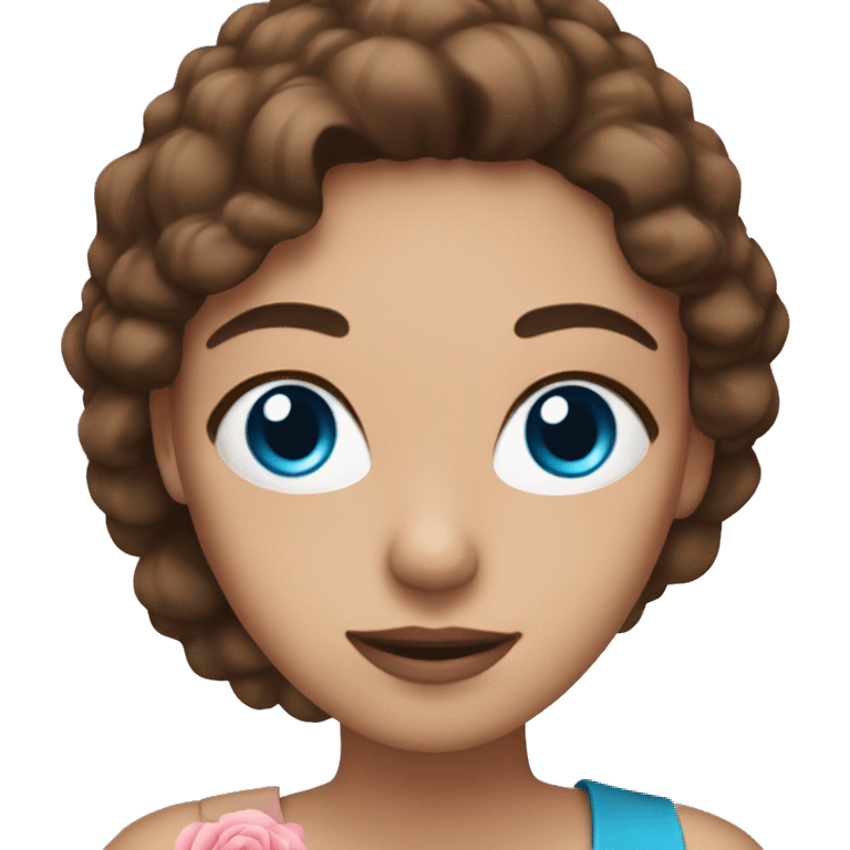 woman with blue eyes brown hair and pink bouquet in the hand emoji