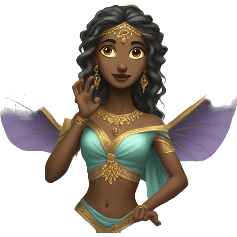 veela: Beautiful, enchanting beings with magical abilities and a temperamental nature, often appearing as dancers with veils. emoji