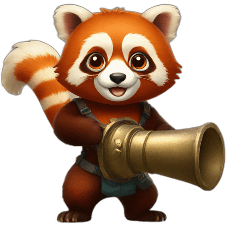 red panda with a brass klaxon emoji