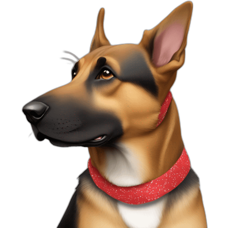 65% Coonhound 35% German Shepherd mix dog wearing small plain red bandana side view left facing emoji