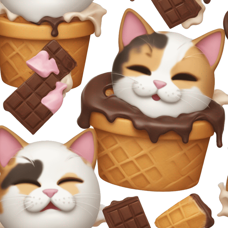 calico cat with chocolate icecream  emoji