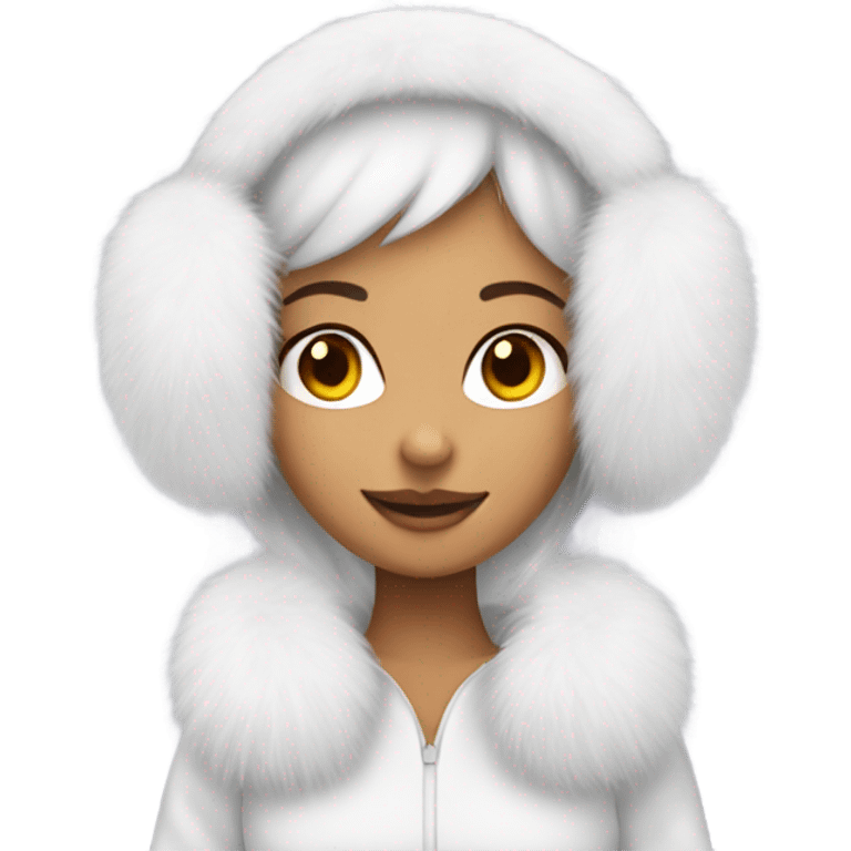 Girl in white big fluffy fur ear muffs emoji