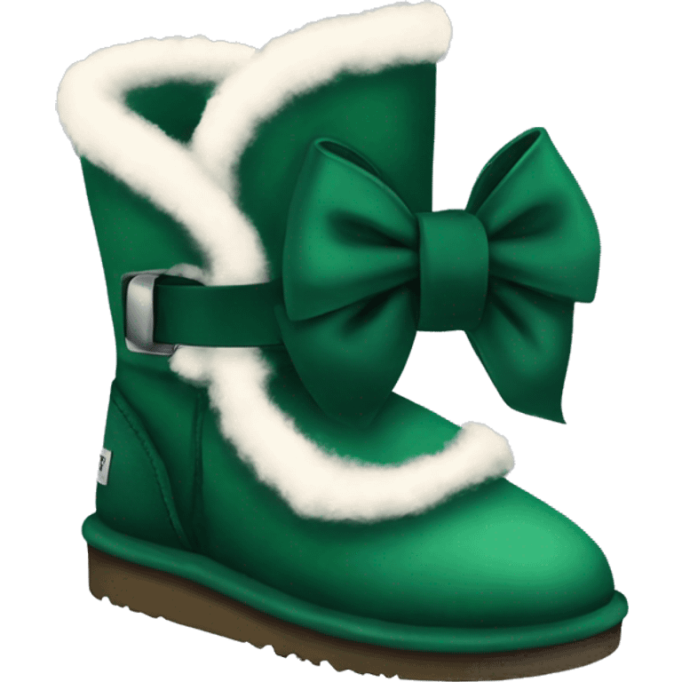 Dark green Ugg fur boots with dark green ribbon bows and silver buckle emoji