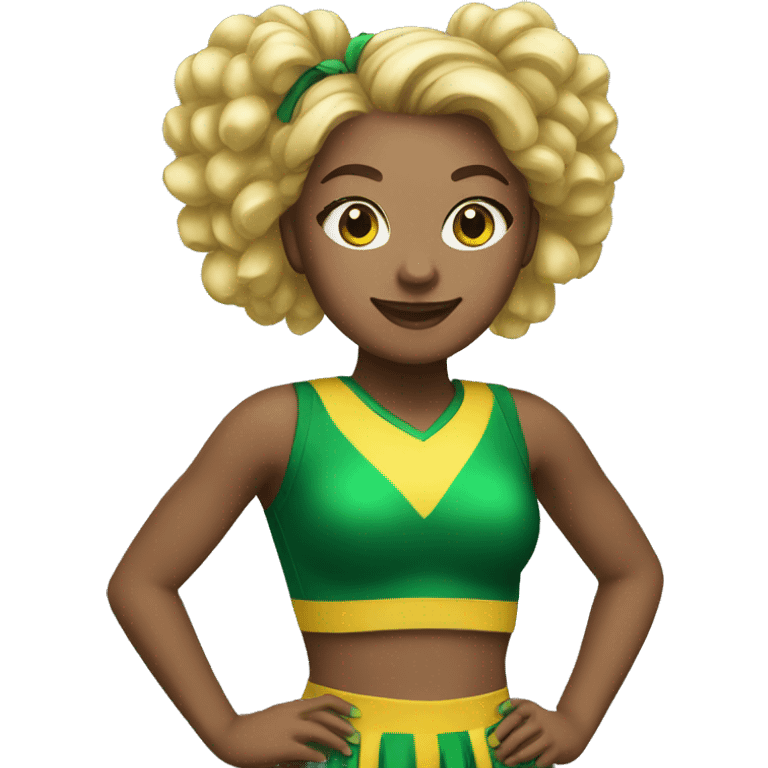 Cheerleader with green and yellow uniform and poms emoji