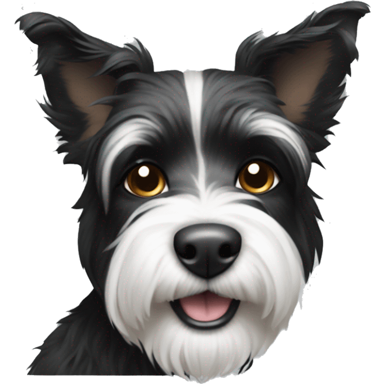 Shaggy black and white small terrier with pointed ears  emoji