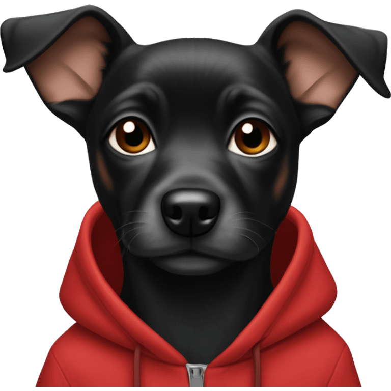 Little black dog pincher in red hoodie  emoji