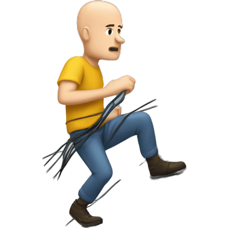 A white man with no hair climbing a mountain in a storm with internet cables in his hand emoji