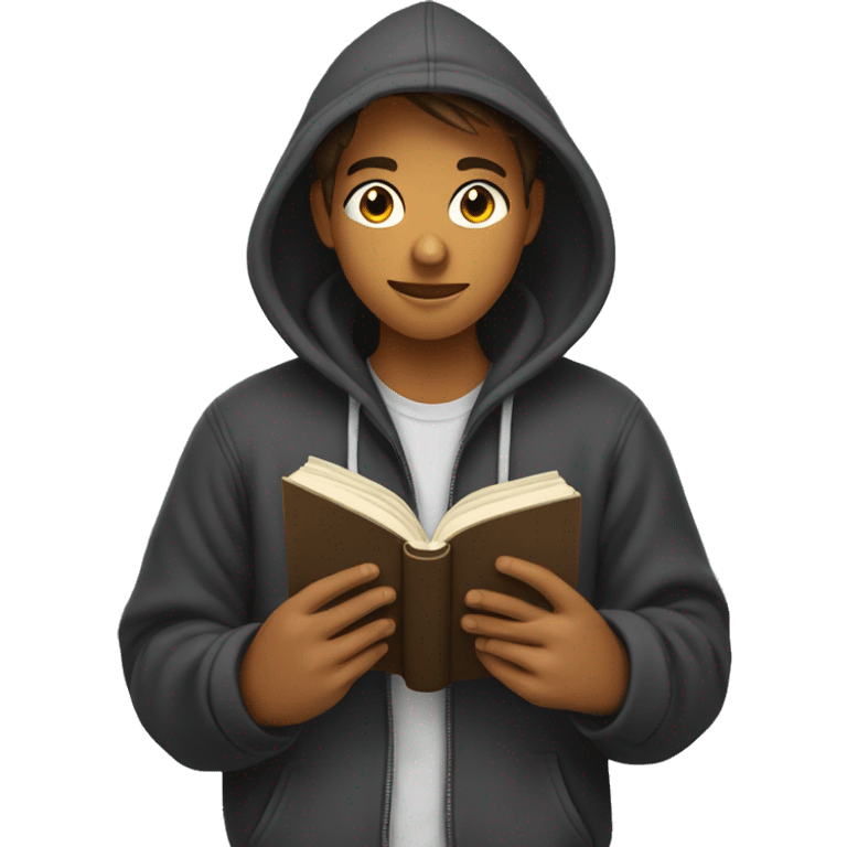 teenager in hoodie reading a book emoji