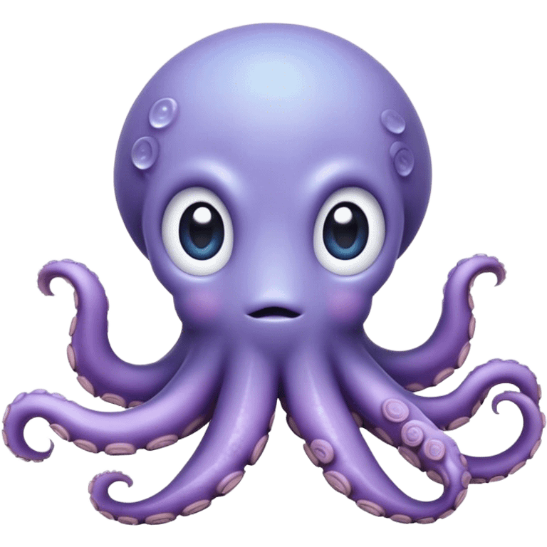 Cinematic Cute Shy Baby Octopus Portrait Emoji, Tentacles tucked slightly inward in an adorably bashful pose, featuring a softly glowing, round light blue-purple body with enormous, soulful eyes peering out timidly, Simplified yet irresistibly adorable features, highly detailed, glowing with a delicate, soothing marine radiance, high shine, quiet yet expressive, stylized with an air of gentle mystery, soft glowing outline, capturing the essence of a tiny, shy deep-sea creature that seems as if it could slowly peek out and explore the world with cautious curiosity! emoji