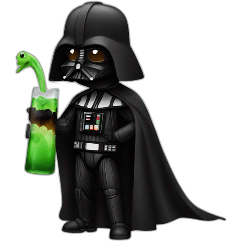 Dark vador drinking with a dinosaur emoji