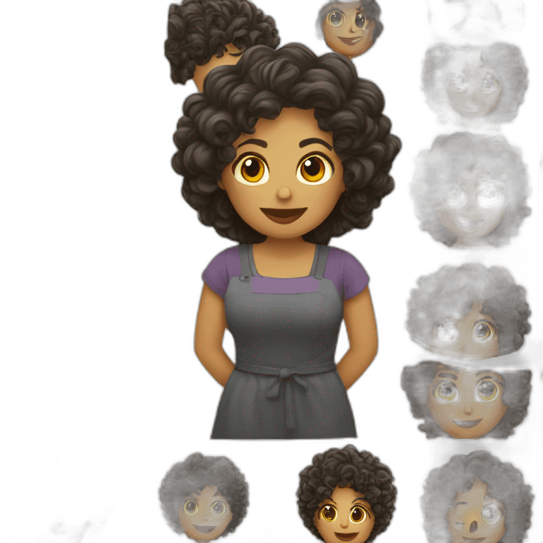 Mujer pelo rizado pizarra detrás emoji