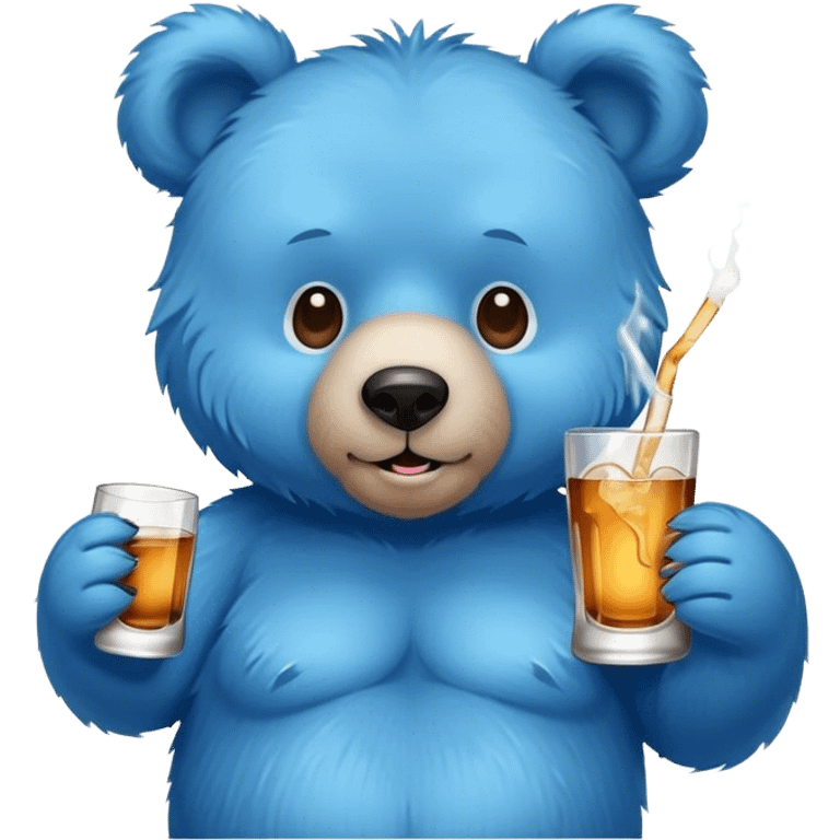 Blue fuzzy bear drinking alcohol emoji