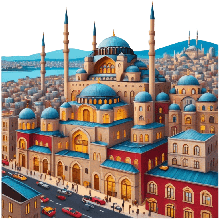 Cinematic Realistic Istanbul Pop Culture Emoji, depicted with a vibrant portrayal of the bustling cityscape rendered with lively textures and energetic, urban lighting. emoji