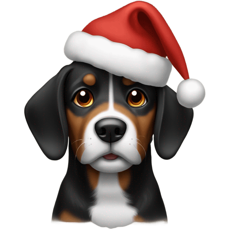 Black and brown dog with Christmas hat emoji