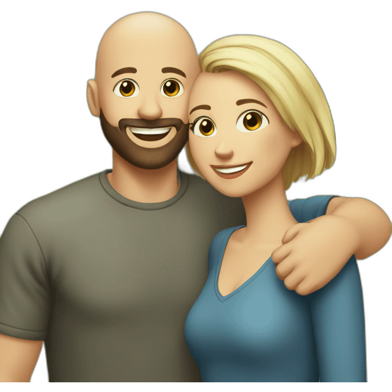 Happy-secret-couple-bald-guy-with-beard-very-shorthaired-girl emoji