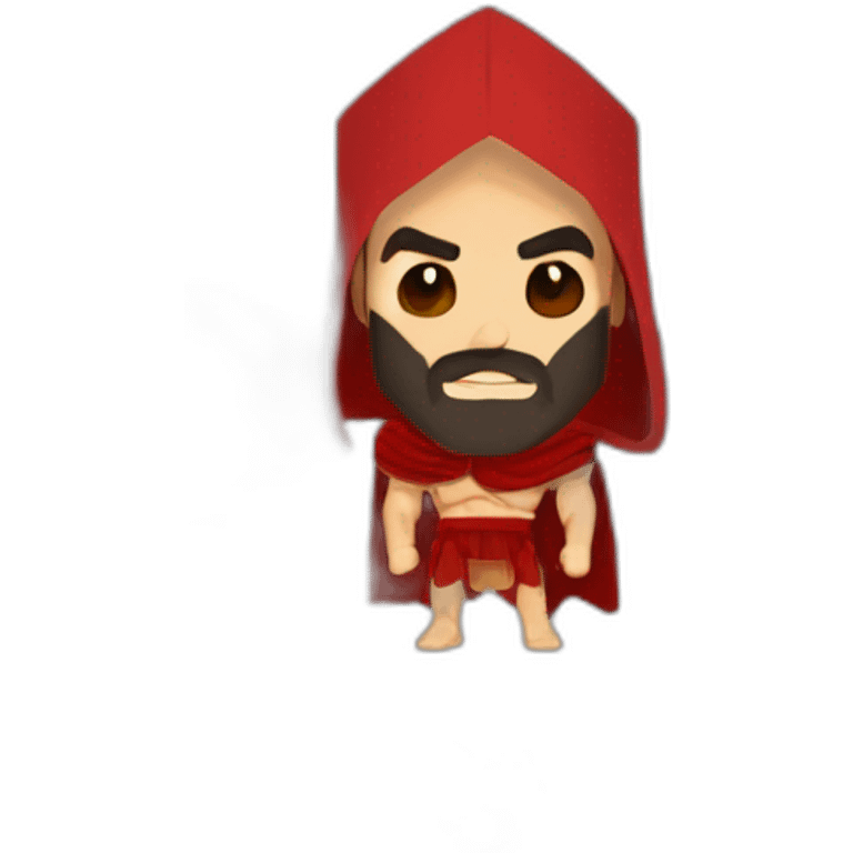 The Spartan Leonidas. Muscly physique. Wearing a red cape. Masculin. Normal face. Black hair emoji