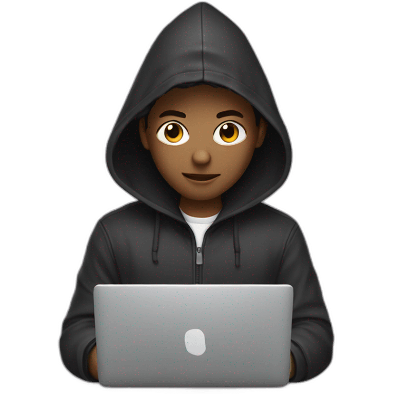 Young man with a hood behind his laptop emoji