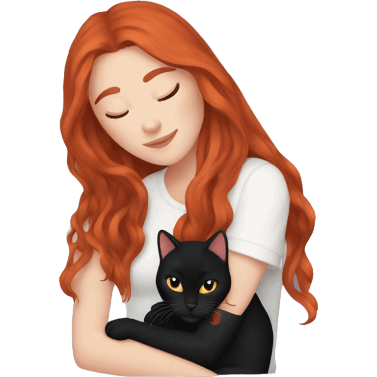 white girl with long red hair cuddling black cat emoji