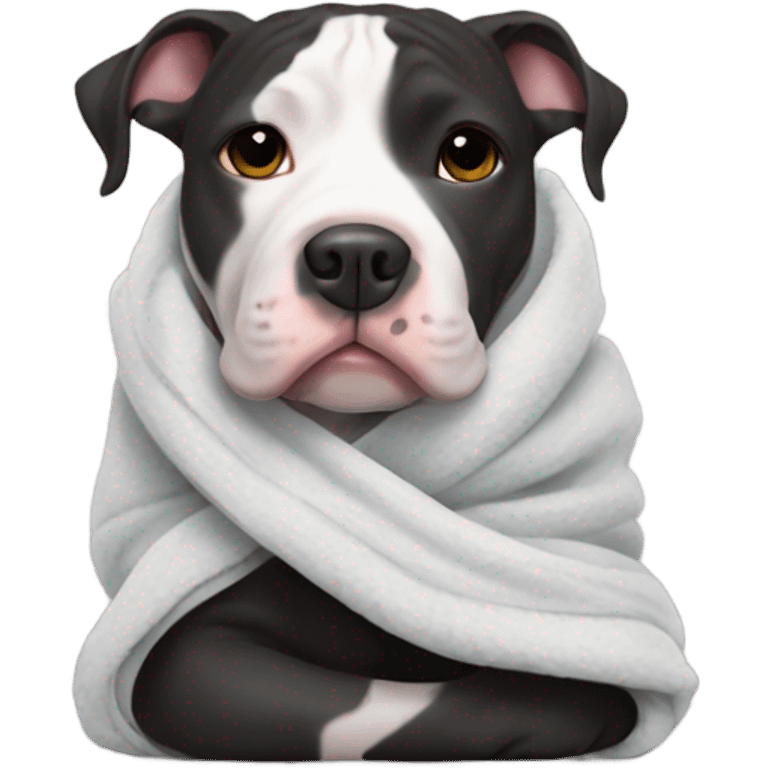 Black and white pit-bull wrapped in blanket emoji