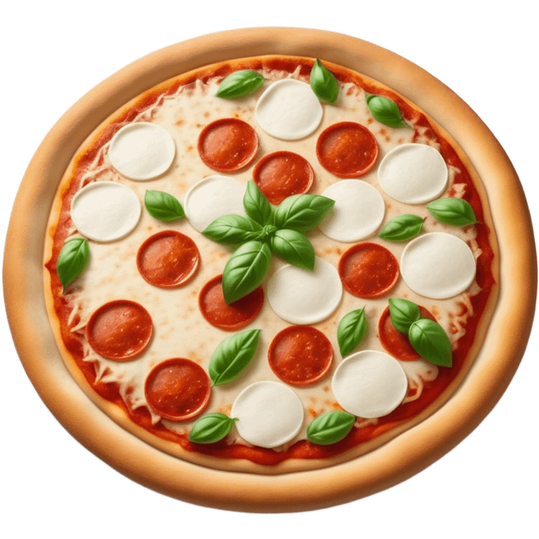 Cinematic Realistic Pizza Napoletana Dish Emoji, depicted as a classic thin‚Äêcrust pizza topped with vibrant tomato sauce, fresh mozzarella, and basil rendered with mouth‚Äêwatering textures and warm natural lighting. emoji