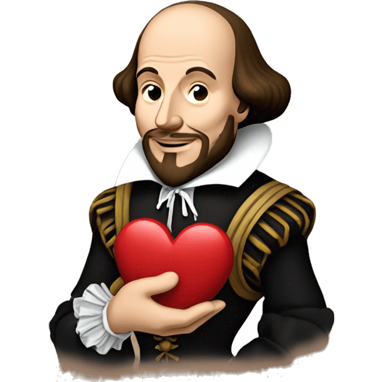 William Shakespeare holds a heart in his hand emoji