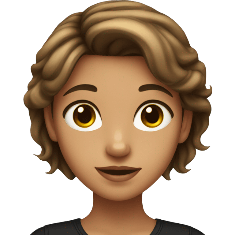 Girl with brown eyes and hair holding a black cat  emoji