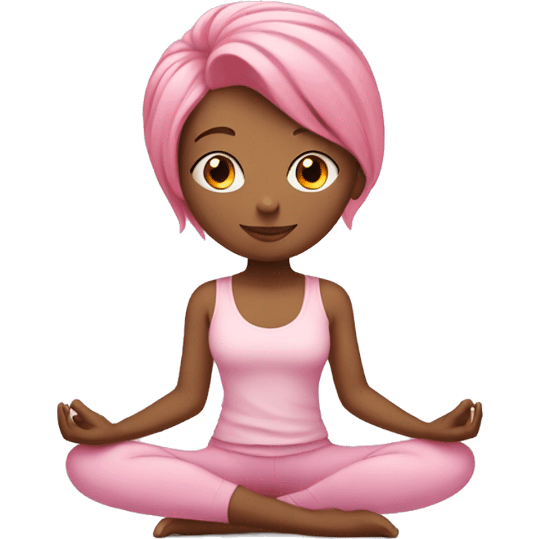 Pink hair, girl doing yoga with light pink outfit emoji