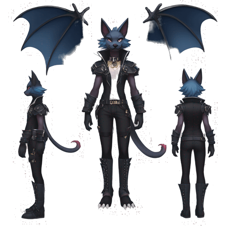 cool punk anime edgy distinguished elegant beautiful fantasy black ethereal nargacuga-bat-zorua-sphynx-Quiana-Fakemon collar harness with big fangs full body emoji