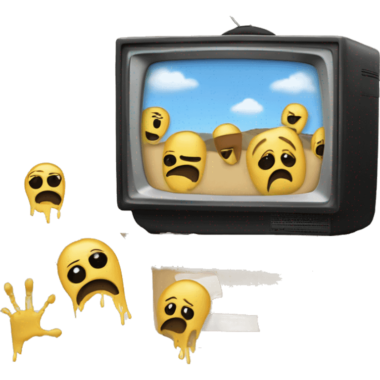 box tv with static on the scream, along with two hand prints emoji