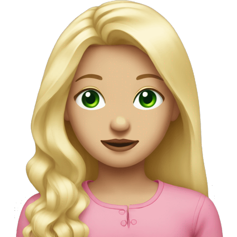 blonde hair down green eye girl standing with pink long sleeves emoji