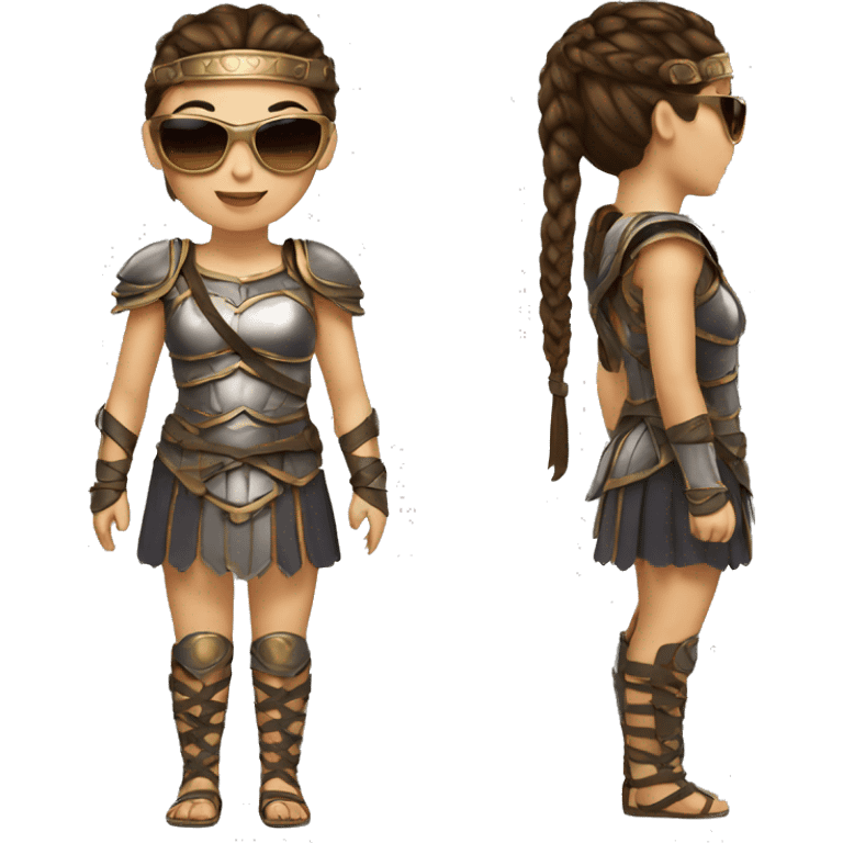 Girl gladiator with French braids, brown hair and sunglasses emoji