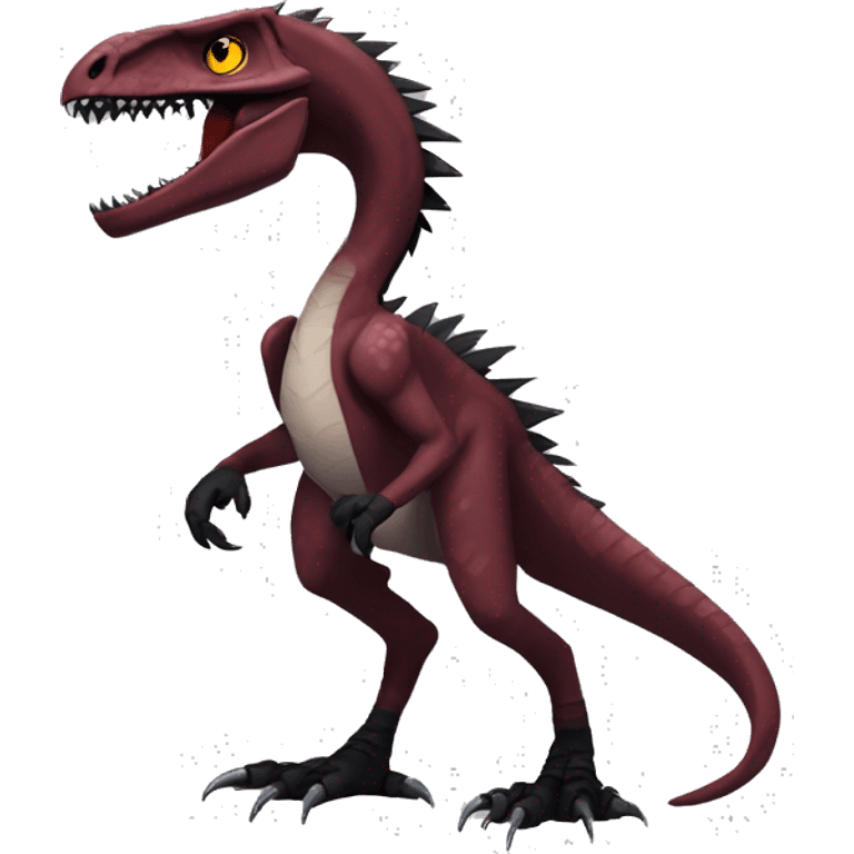 Maroon edgy badass modern sexy handsome punk velociraptor-dragon-Digimon, with black spiky mane, full body emoji