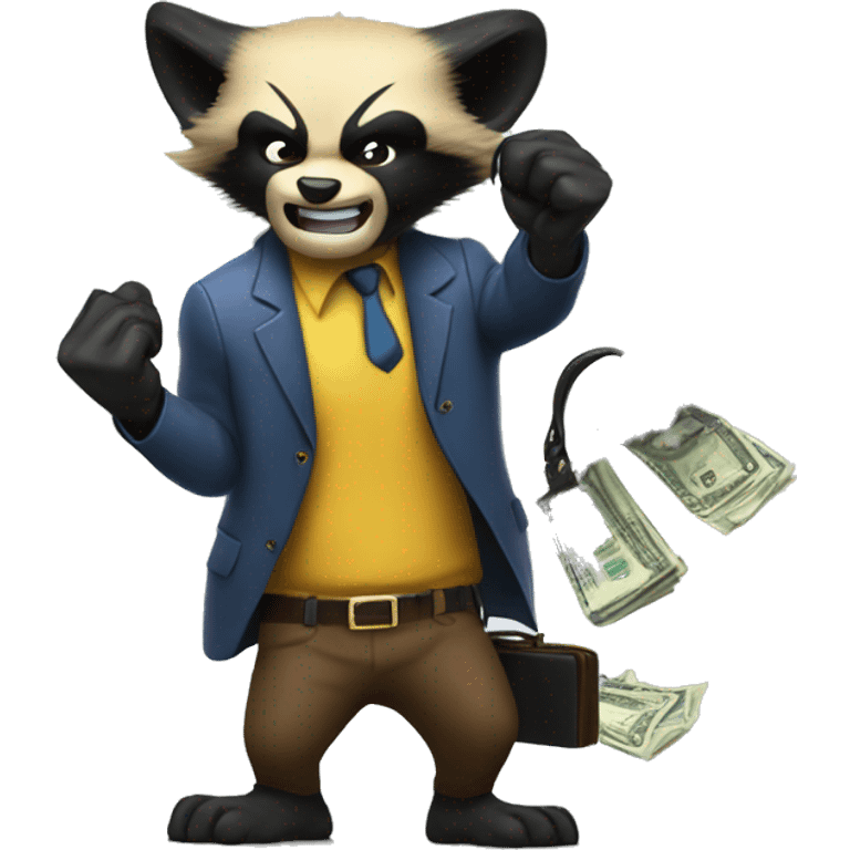 Wolverine with a briefcase and a stack of banknotes in his claws emoji