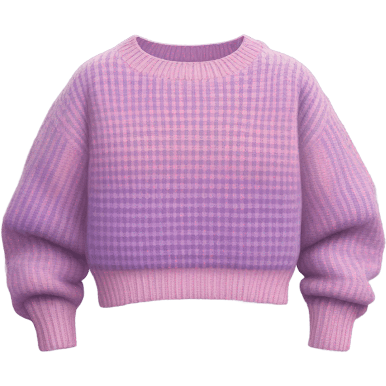 Pink and lilac checkered cropped oversize wool sweater, isolated emoji