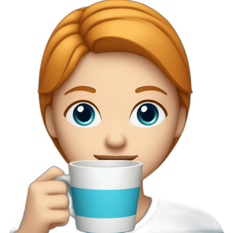 Ginger straight middle hair and blue eyes woman drinking coffee  emoji