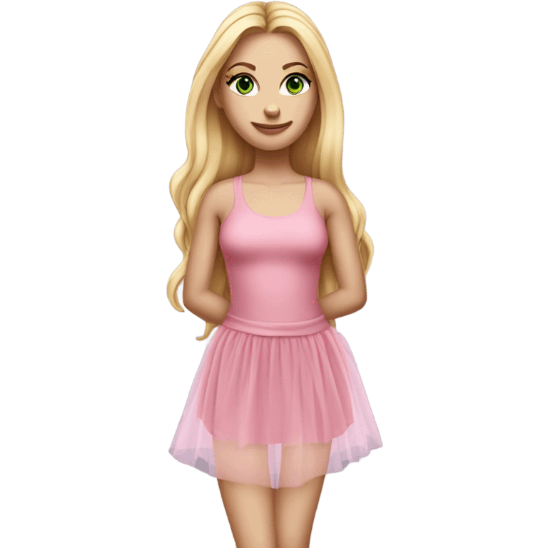 Realistic White girl with Long straight blonde hair, green eyes, tattoos, full body wearing pink tulle dress emoji