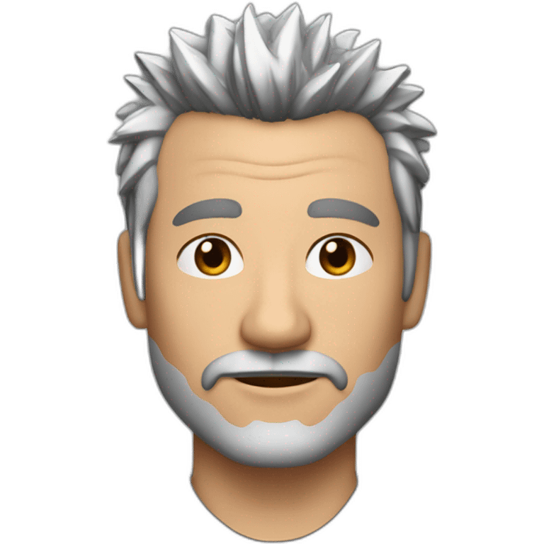 A 52 year-old man with black and silver spiky hair on top hair and silver very short beard emoji