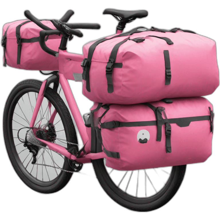 Bikepacking pink bike with aereo bags emoji