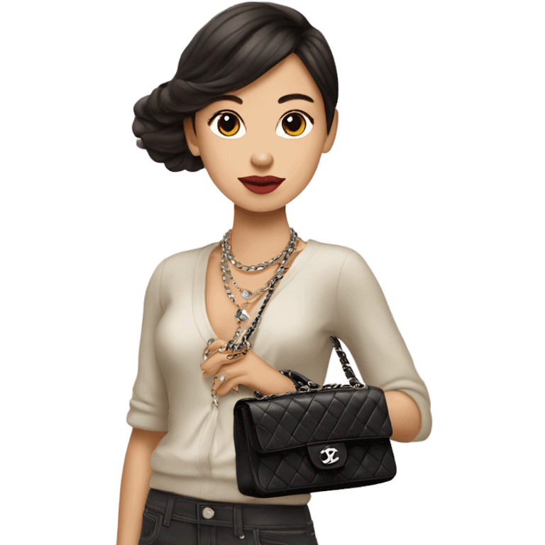 Brunnete Chanel Asian Girl with Birkin bag and Chanel necklace emoji