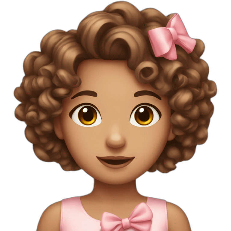 beautiful girl with curly brown hair with a bow emoji